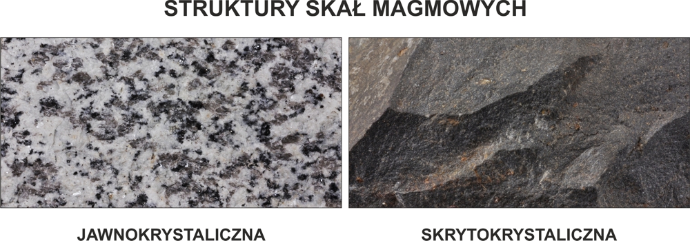 Przykłady struktury jawnokrystalicznej i skrytokrystalicznej