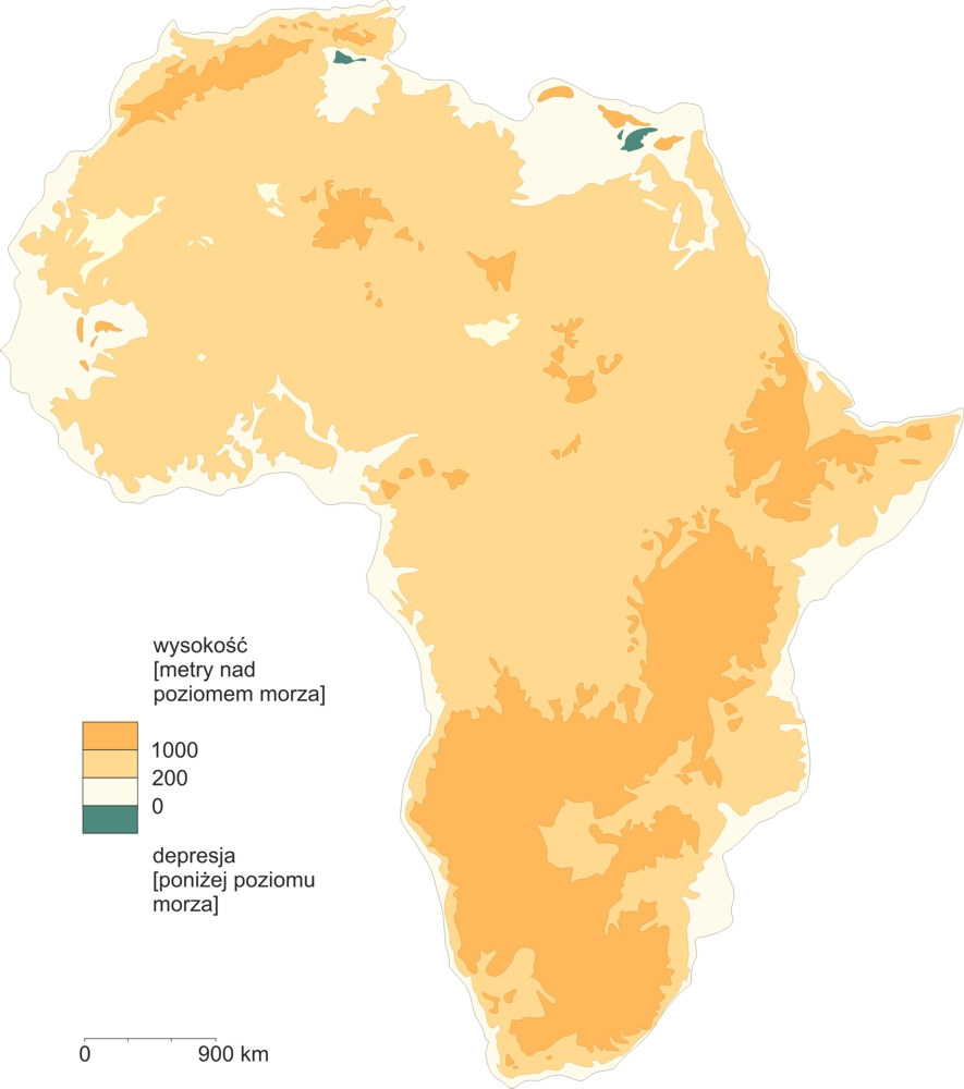Mapa Afryki z zaznaczoną wysokością ponad poziom morza